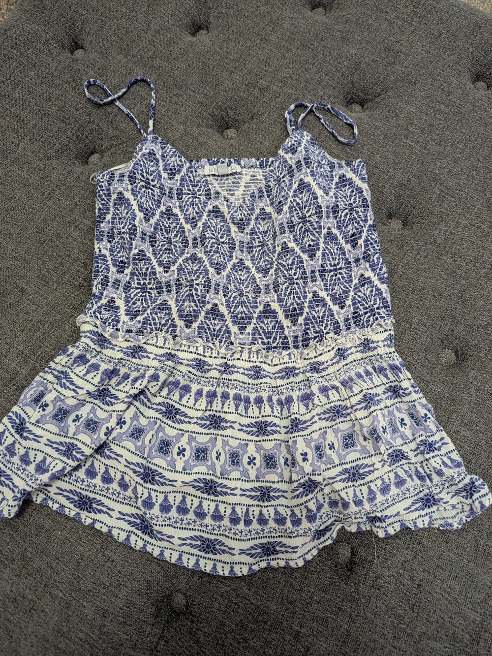 Patrons of Peace Blue & White Printed Smocked Cami